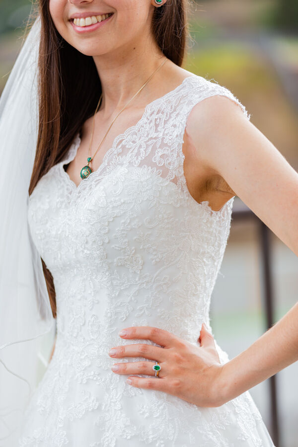 Detail of the Bride's dress during a Sposi Novelli photoshoot in Rome